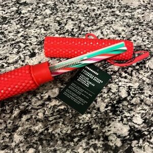 NWT Starbucks Studded Kit Case Reusable Straws and Cleaning Brush Red